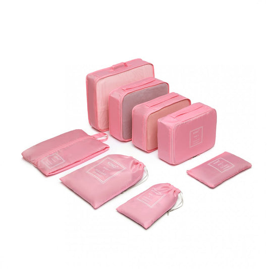 Kono 8 Piece Polyester Travel Luggage Organiser Bag Set - Pink