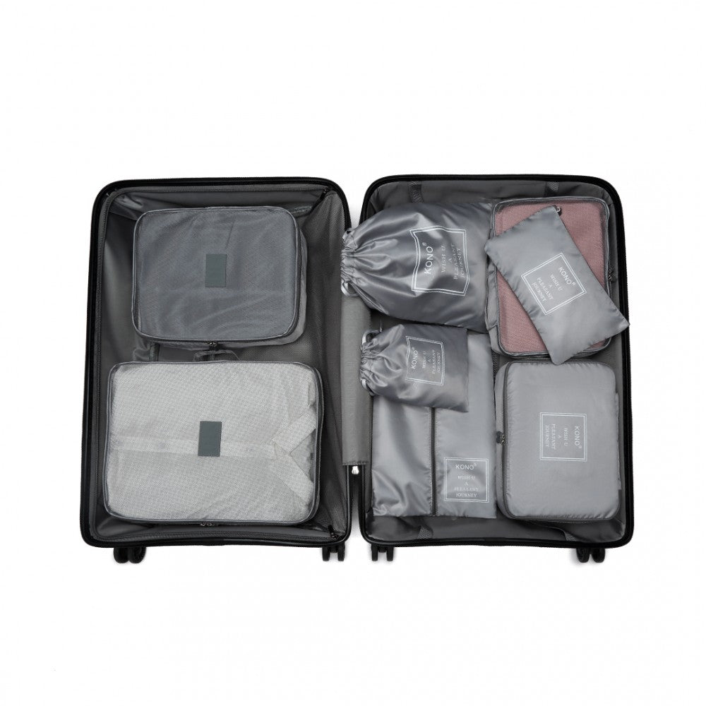 Kono 8 Piece Polyester Travel Luggage Organiser Bag Set - Grey