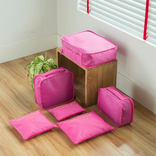 Miss Lulu 6 Piece Polyester Travel Luggage Organiser Bag Set - Plum