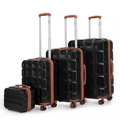 Kono Lightweight Hard Shell Abs Suitcase With TSA Lock And Vanity Case 4 Piece Set - Black And Brown