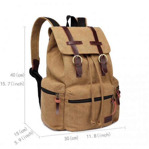 Kono Large Multi Function Leather Details Canvas Backpack Brown