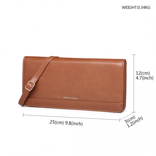 Miss Lulu Multi Use Purse Clutch Mini Shoulder Bag - Brown
