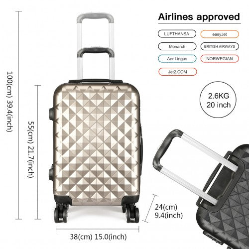 Kono Multifaceted Diamond Pattern Hard Shell 20 Inch Suitcase - Gold