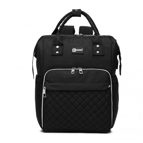 Kono Plain Wide Opening Baby Nappy Changing Backpack With USB Connectivity - Black