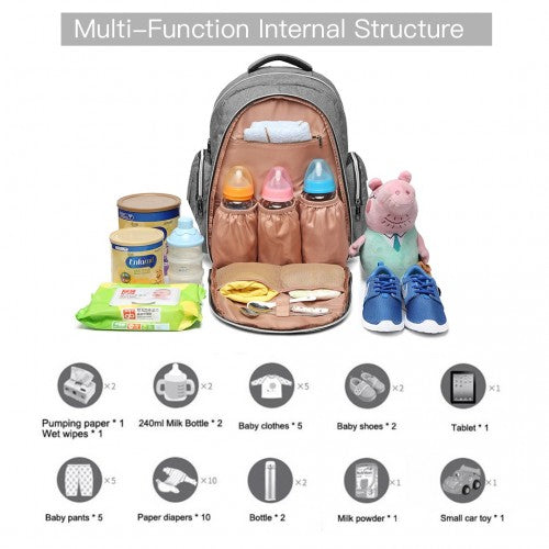 Kono Large Capacity Multi Function Baby Diaper Backpack Grey