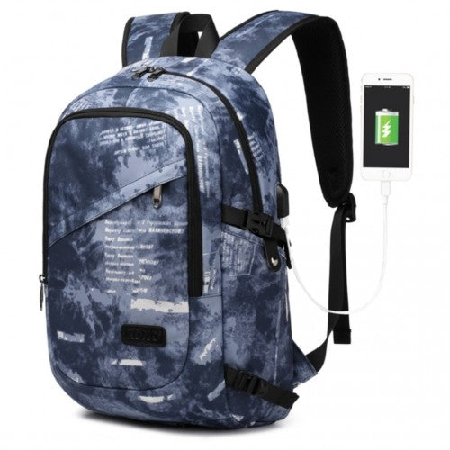 Kono Business Laptop Backpack With USB Charging Port - Cloudy Blue