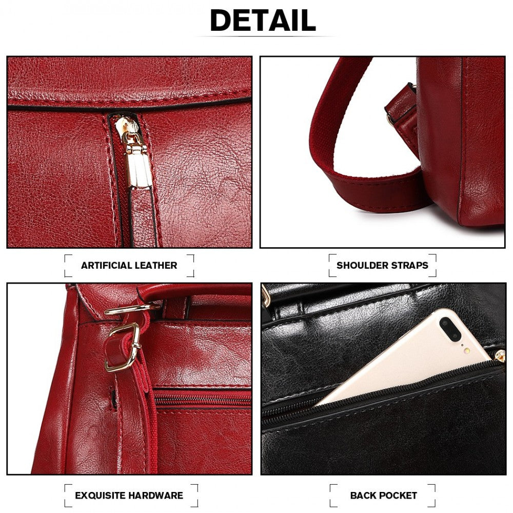 Miss Lulu Vintage Oil-Wax Faux Leather Backpack - Burgundy