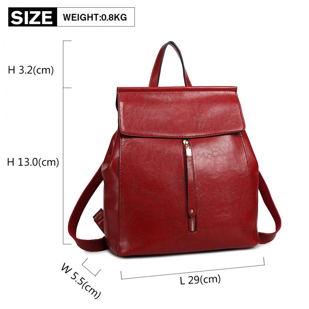 Miss Lulu Vintage Oil-Wax Faux Leather Backpack - Burgundy
