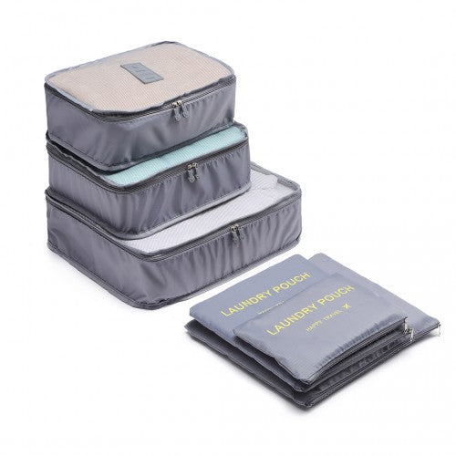 Miss Lulu 6 Piece Polyester Travel Luggage Organiser Bag Set - Grey