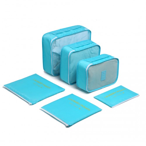 Miss Lulu 6 Piece Polyester Travel Luggage Organiser Bag Set - Blue