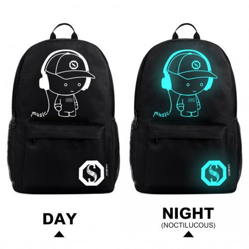 Kono Multi Functional Glow In The Dark Backpack Trolley - Black