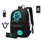 Kono Glow In The Dark Waterproof USB Charging Backpack With Pencil Case - Black