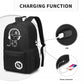 Kono Glow In The Dark Waterproof USB Charging Backpack With Pencil Case - Black