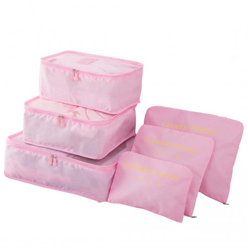 Miss Lulu 6 Piece Polyester Travel Luggage Organiser Bag Set - Pink