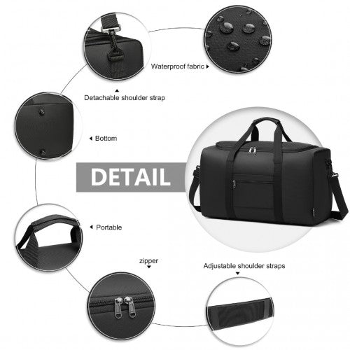 Kono Waterproof Lightweight Travel Duffle Bag Sports Holdall - Black