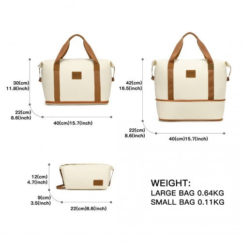 Kono Two Pieces Expandable Durable Waterproof Travel Duffle Bag Set - Biege / Brown