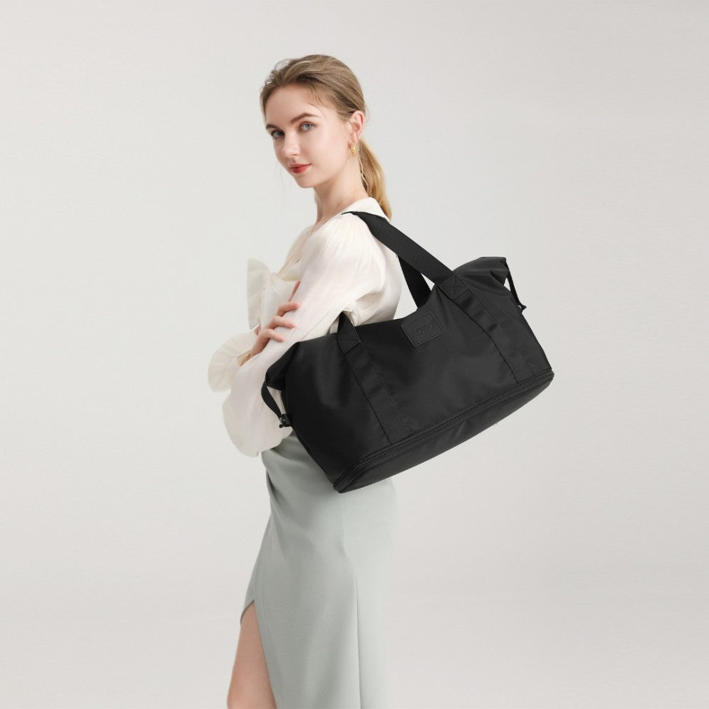 Kono Two Pieces Expandable Durable Waterproof Travel Duffle Bag Set - Black