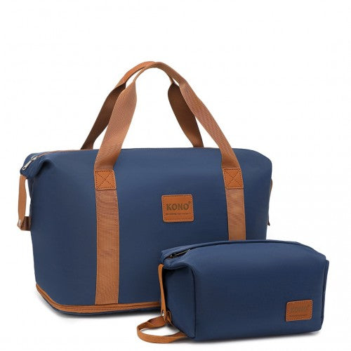 Kono Two Pieces Expandable Durable Waterproof Travel Duffle Bag Set - Navy And Brown