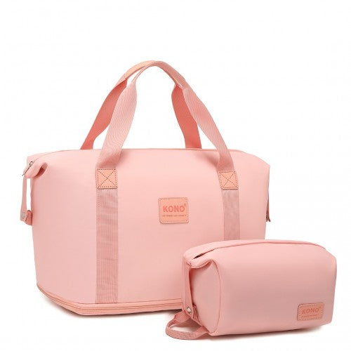 Kono Two Pieces Expandable Durable Waterproof Travel Duffle Bag Set - Pink