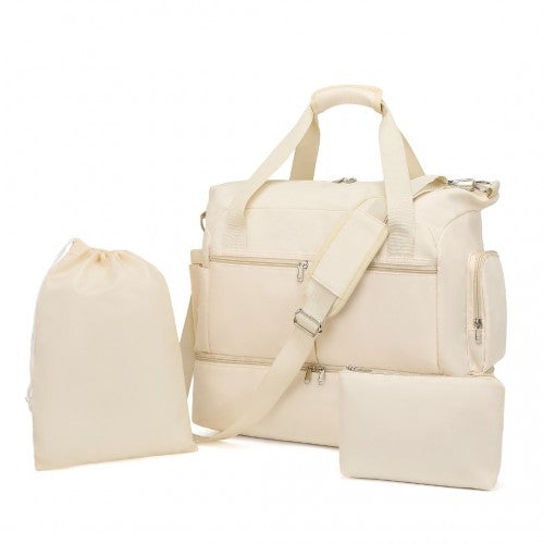 Kono Waterproof Multi-Pocket Travel Duffel Bag Set With Dedicated Shoe Compartment - Beige