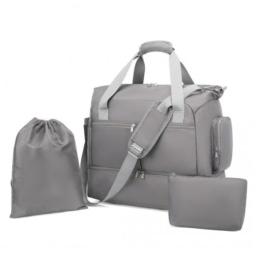 Kono Waterproof Multi-Pocket Travel Duffel Bag Set With Dedicated Shoe Compartment - Grey