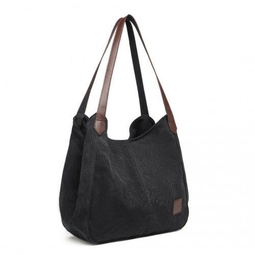 Kono Canvas Shoulder Tote Bag - Black