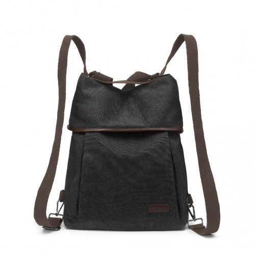 Kono Two Way Canvas Shoulder Bag Backpack - Black