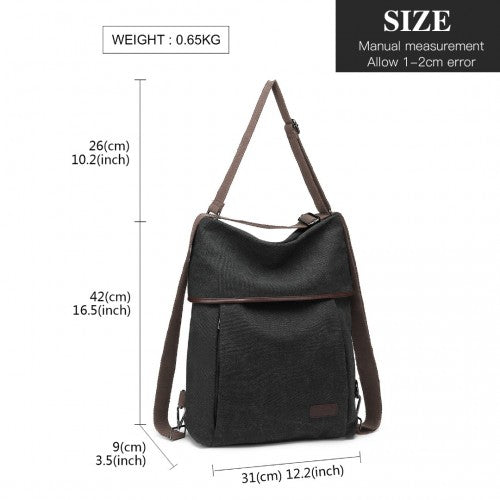 Kono Two Way Canvas Shoulder Bag Backpack - Black