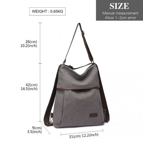 Kono Two Way Canvas Shoulder Bag Backpack - Grey