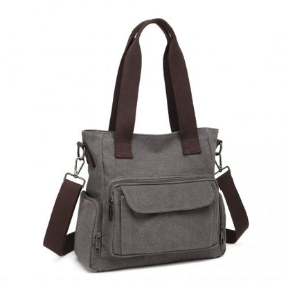 Kono Large Capacity Multi Compartment Canvas Crossbody Tote Bag - Grey