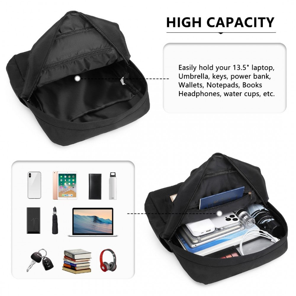 Kono Casual Daypack Lightweight Backpack Travel Bag - Black