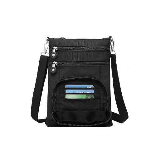 Kono Casual Multi Pocket RFID Blocking Cross Body Bag - Black