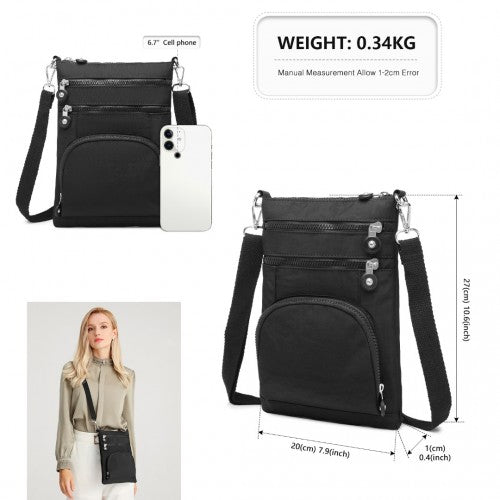 Kono Casual Multi Pocket RFID Blocking Cross Body Bag - Black
