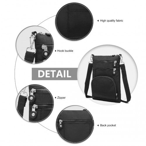Kono Casual Multi Pocket RFID Blocking Cross Body Bag - Black