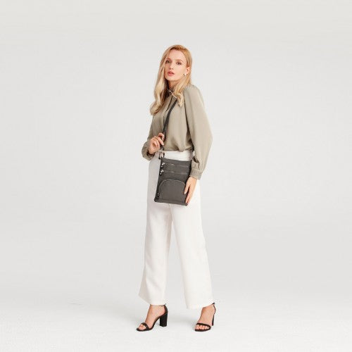 Kono Casual Multi Pocket RFID Blocking Cross Body Bag - Grey