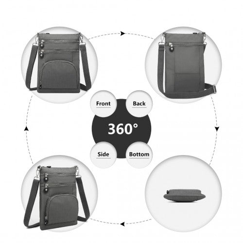 Kono Casual Multi Pocket RFID Blocking Cross Body Bag - Grey