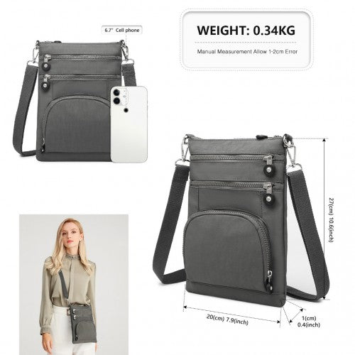 Kono Casual Multi Pocket RFID Blocking Cross Body Bag - Grey
