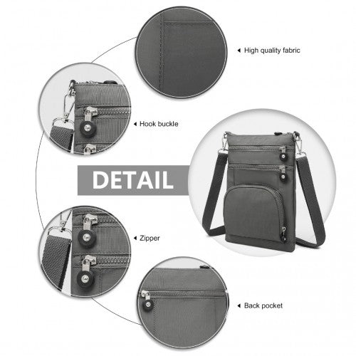 Kono Casual Multi Pocket RFID Blocking Cross Body Bag - Grey