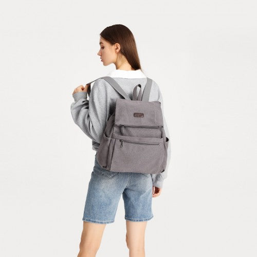 Kono Canvas Clamshell Drawstring School Backpack - Grey