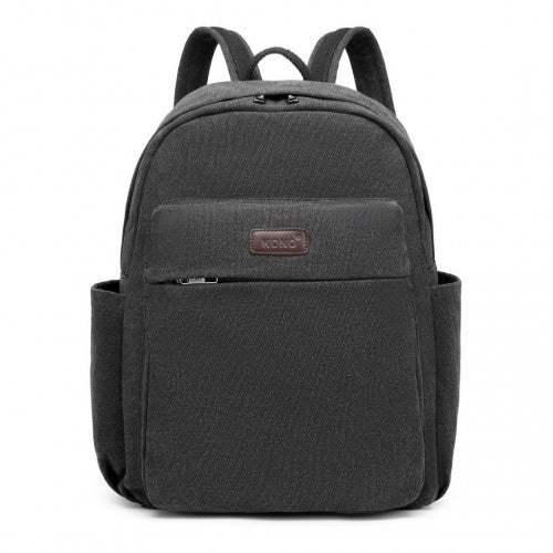 Kono Canvas Lightweight Casual School Backpack - Black