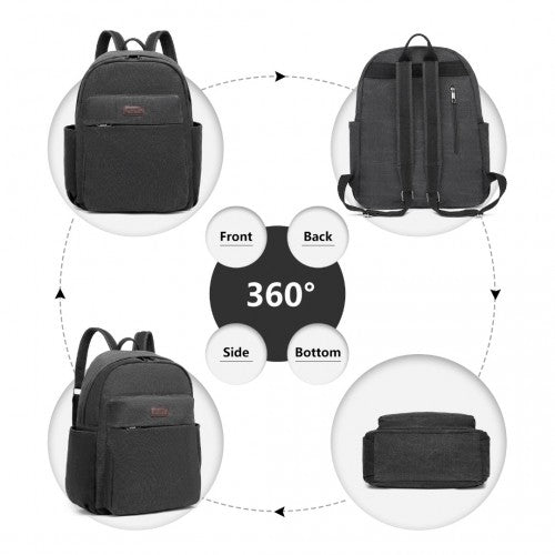 Kono Canvas Lightweight Casual School Backpack - Black