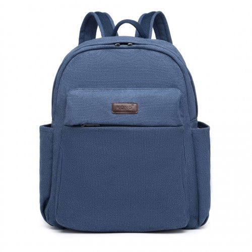 Kono Canvas Lightweight Casual School Backpack - Navy