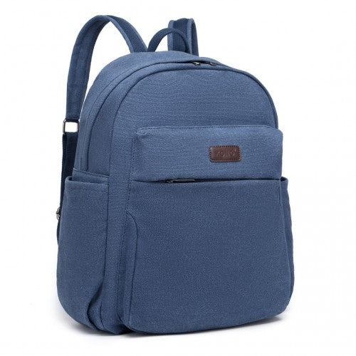 Kono Canvas Lightweight Casual School Backpack - Navy