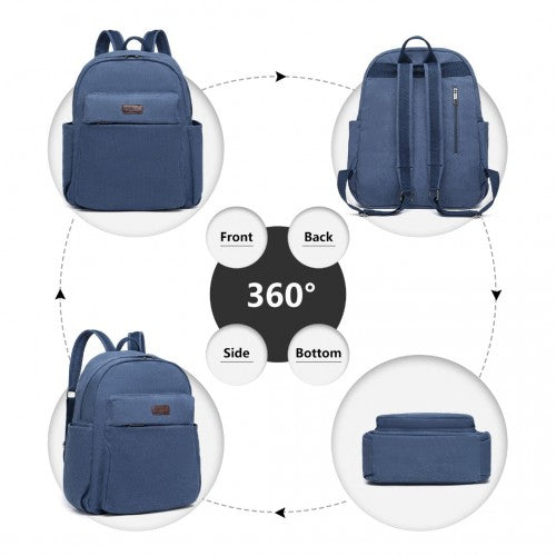 Kono Canvas Lightweight Casual School Backpack - Navy