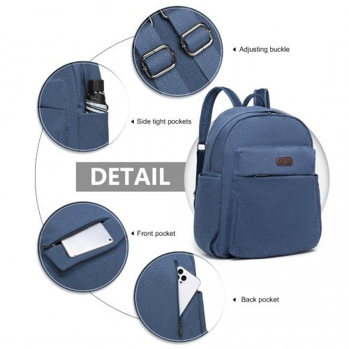 Kono Canvas Lightweight Casual School Backpack - Navy