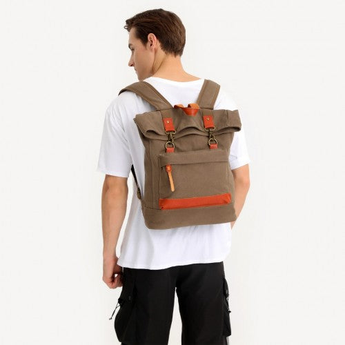 Kono Large Capacity Canvas Casual Travel Backpack - Khaki
