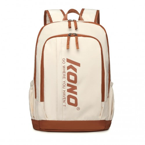 Kono Contrasting Colors Waterproof Casual Backpack With Laptop Compartment - Beige