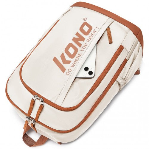 Kono Contrasting Colors Waterproof Casual Backpack With Laptop Compartment - Beige