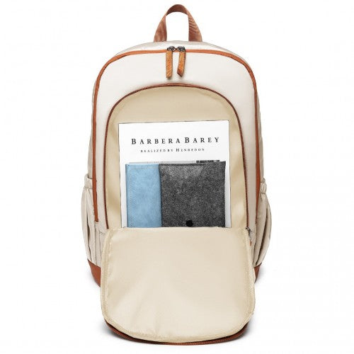 Kono Contrasting Colors Waterproof Casual Backpack With Laptop Compartment - Beige