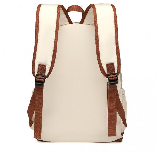 Kono Contrasting Colors Waterproof Casual Backpack With Laptop Compartment - Beige